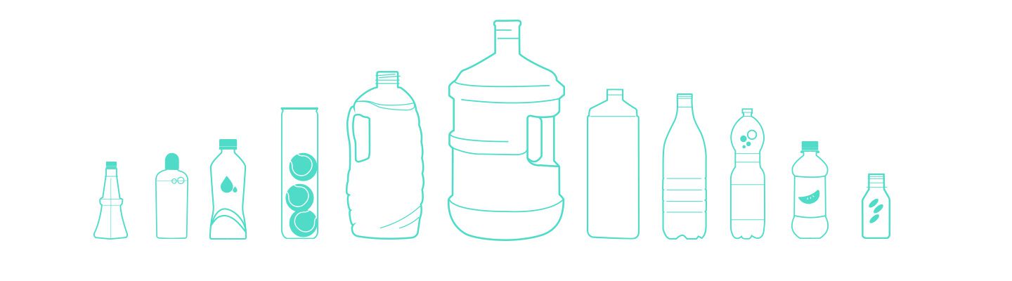PET bottles of various volumes